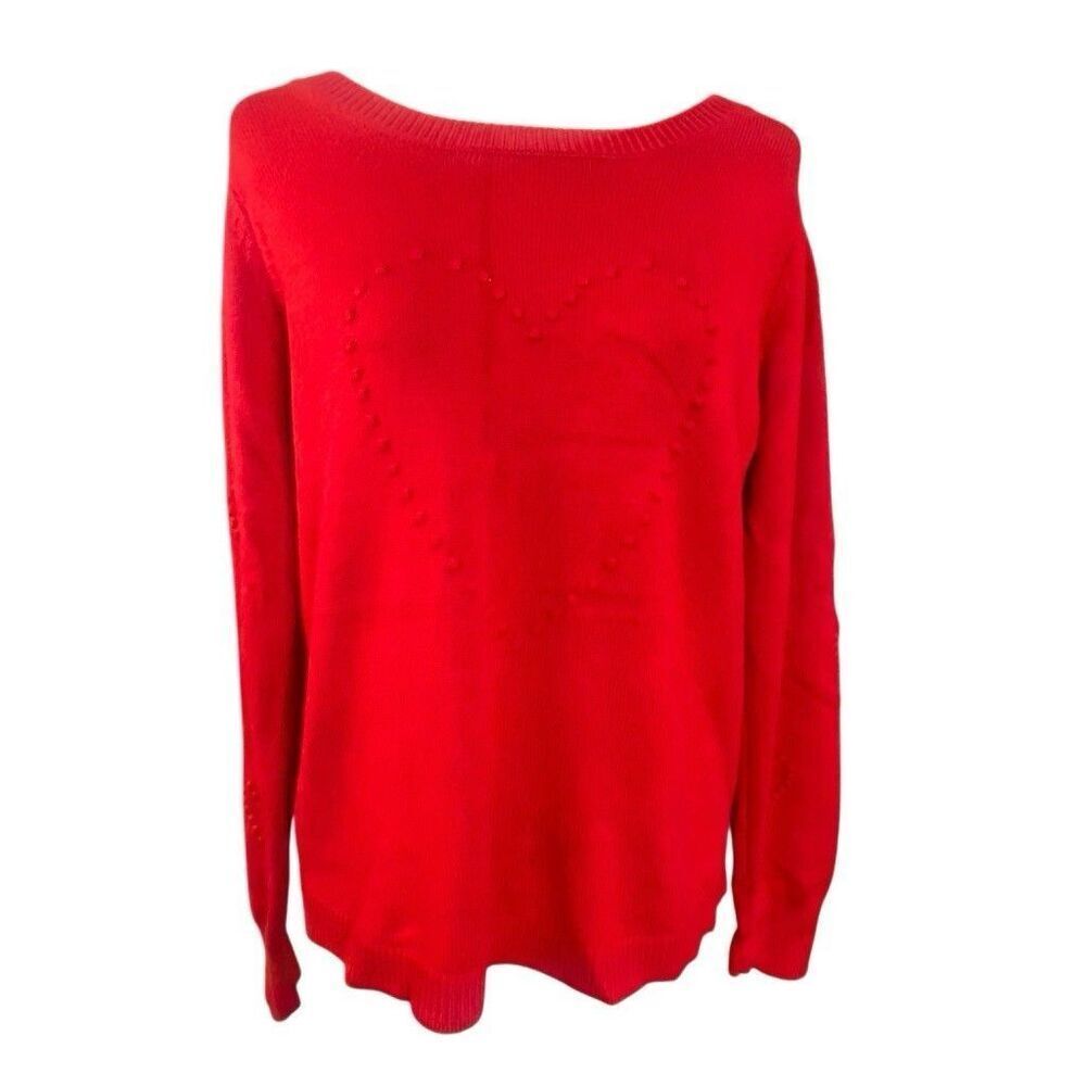 Cocobleu Women’s Large Red Heart Knit Long Sleeve Soft Crew Neck Sweater